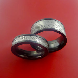 Matching Black Zirconium and Damascus Steel Bands Custom Made Rings to Any Sizing