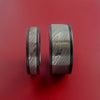Matching Black Zirconium and Damascus Steel Bands Custom Made Rings to Any Sizing