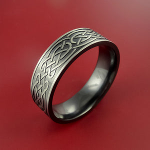 Black Zirconium Ring with Infinity Knot Milled Celtic Design Inlay Custom Made Band