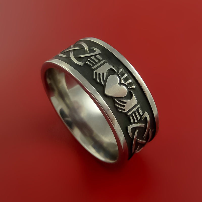 Titanium Ring with Claddagh Milled Celtic Design and Cerakote Inlays Custom Made Band