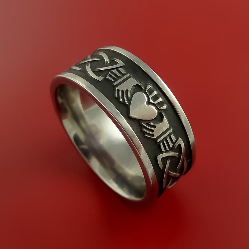 Titanium Ring with Claddaugh Milled Celtic Design and Cerakote
