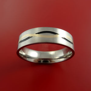 Titanium Ring with 14k Yellow Gold and Cerakote Inlays Custom Made Band