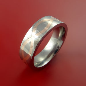 Titanium Ring with Infinity Milled Celtic Design and 14k Rose Gold Inlays Custom Made Band