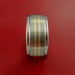 Wide Titanium and 14K Yellow Gold Inlay Ring Wedding Band Any Size and Finish Sizing 3-22