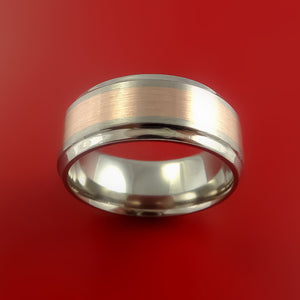Titanium Ring Classic Style with 14k Rose Gold Inlay Wedding Band Any Size and Finish 3-22