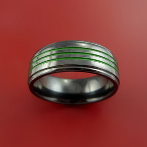 Black Zirconium Ring Color Inlay Green Style Band Made to Any Sizing and Finish 3-22