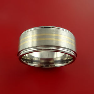 Wide Titanium and 14K Yellow Gold Inlay Ring Wedding Band Any Size and Finish Sizing 3-22