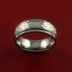 Titanium Textured Ring with Silver Inlay Wedding Band Any Size and Finish Alternative Look