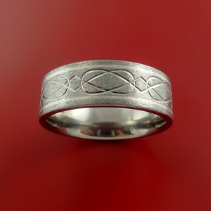 Titanium Ring with Infinity Milled Celtic Design and 14k White Gold Inlays Custom Made Band