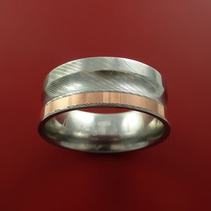 Damascus Steel 14K Rose Gold Ring Wedding Band Custom Made