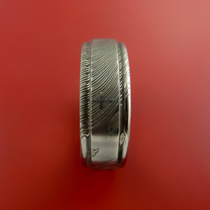 Damascus Steel Ring with Platinum Cross Inlay Custom Made Band