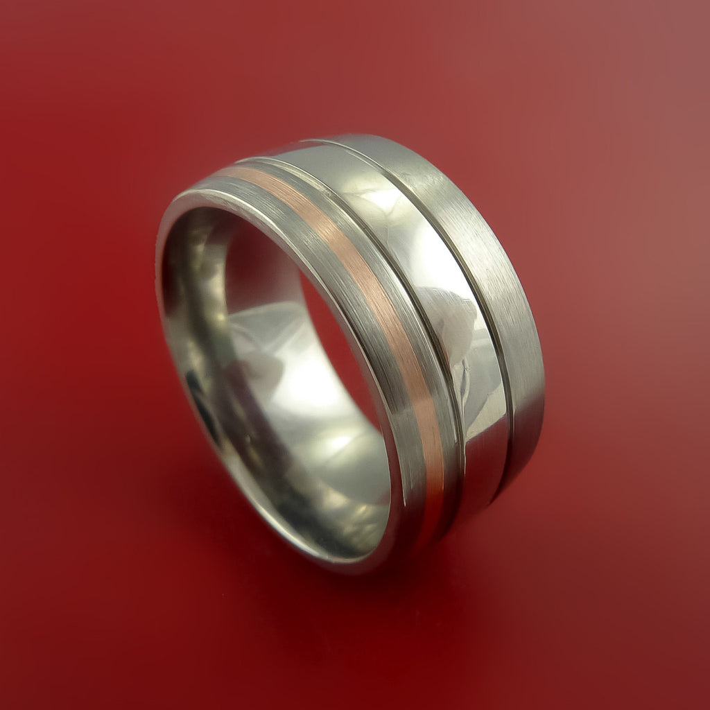 Platinum and 14K Rose Titanium Wedding Ring Custom Made Band Any Finish and Sizing from 3-22