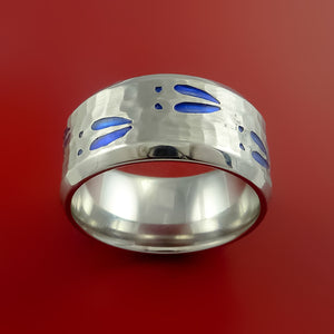 Cobalt Chrome Hammer Finish Deer Tracks Band Hunters Ring Made to Any Sizing and Color