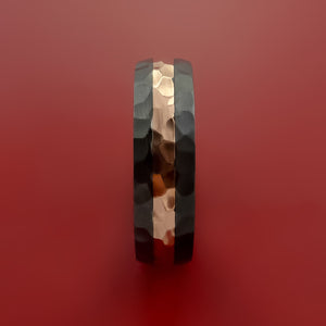 Hammered Black Zirconium Ring with 14k Rose Gold Inlay Custom Made Band