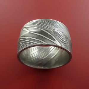 Wide Damascus Steel Ring Wedding Band Genuine Craftsmanship Custom Made