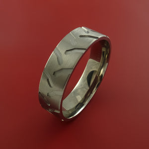 Titanium Ring with Tractor Tire Tread Pattern Inlay Custom Made Band
