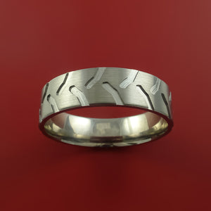 Titanium Ring with Tractor Tire Tread Pattern Inlay Custom Made Band