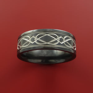 Black Zirconium Ring with Milled Celtic Design Inlay Custom Made Band