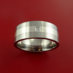 Titanium Ring with Sterling Silver Inlay and Diamond Custom Made Band