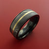 Black Zirconium Ring with Damascus Steel and 14k Yellow Gold Inlays Custom Made Band