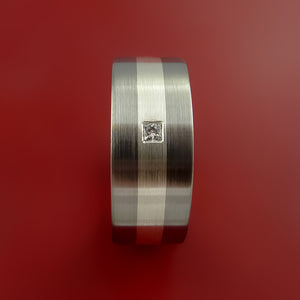 Titanium Ring with Sterling Silver Inlay and Diamond Custom Made Band