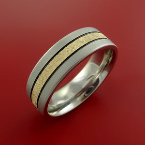 Cobalt Chrome and 14K Yellow Gold Wedding Band Engagement Ring Made to Any Sizing and Finish 3-22