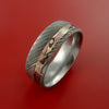 Damascus Steel Ring with 14k Rose Gold Mokume Shakudo Inlay Custom Made Band