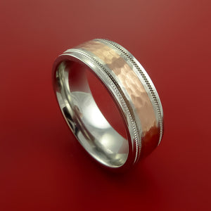 Cobalt Chrome and 14K Rose Gold Wedding Band Hammer Finish Engagement Ring Made to Any Sizing 3-22