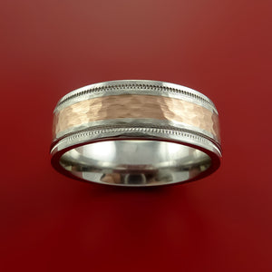 Cobalt Chrome and 14K Rose Gold Wedding Band Hammer Finish Engagement Ring Made to Any Sizing 3-22