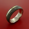 Damascus Steel Ring with 14K White Gold Inlay and Interior 14k White Gold Sleeve Custom Made Band