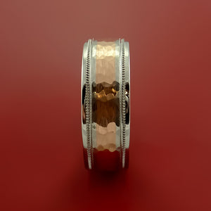 Cobalt Chrome and 14K Rose Gold Wedding Band Hammer Finish Engagement Ring Made to Any Sizing 3-22