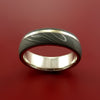 Damascus Steel Ring with 14K White Gold Inlay and Interior 14k White Gold Sleeve Custom Made Band