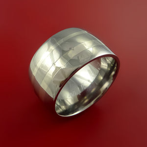 Wide Titanium Ring with 14K White Gold Inlays Custom Made Band