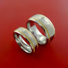Cobalt Chrome and 14K Yellow Gold Wedding Set Rings Hammer Finish Engagement Bands