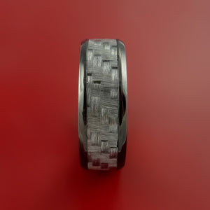 Black Zirconium Ring with Silver Carbon Fiber Inlay Custom Made Band