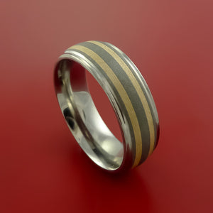 Titanium and 14K Yellow Gold Ring Custom Made Band Any Finish and Sizing 3 to 22