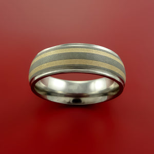 Titanium and 14K Yellow Gold Ring Custom Made Band Any Finish and Sizing 3 to 22