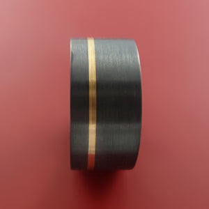 Wide Black Zirconium Ring with 14k Yellow Gold Inlay Custom Made Band