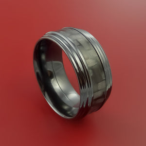 Black Zirconium Ring with Carbon Fiber Inlay Style Weave Pattern