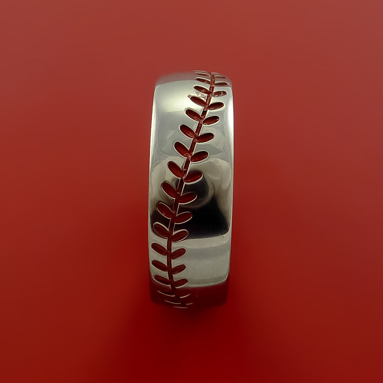 Titanium Ring with Baseball Stitching and Cerakote Inlays Custom Made ...