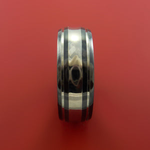 Black Zirconium Ring with Groove Inlay Custom Made Band
