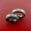Black Zirconium and Damascus Steel Matching Ring Set 14K Rose Gold Bands Custom Made