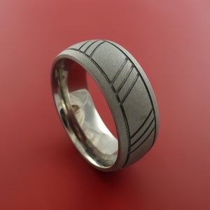 Titanium Ring with Groove and Diagonal Cross Groove Inlays Custom Made Band
