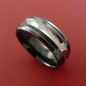 Black Zirconium Ring with Groove Inlay Custom Made Band