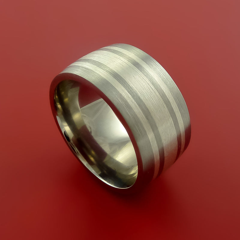 Titanium Ring with Wide Silver Inlay Wedding Band Any Size