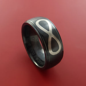 Black Zirconium Ring with 14K White Gold Inlay Custom Made Band