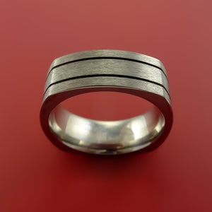 Titanium Ring with Black Antiqued Groove Inlay Custom Made Band