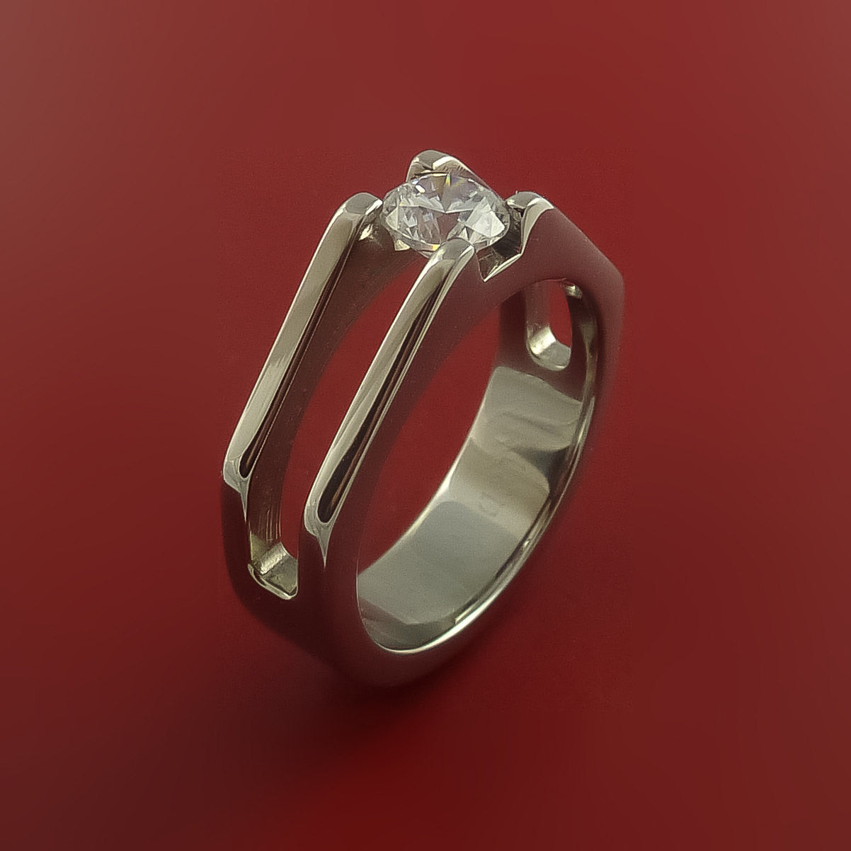 Titanium Ring with Tension-Set Moissanite Custom Made Men's Wedding Band –  Stonebrook Jewelry