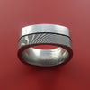 Flat Twist Damascus Steel Ring with Groove Inlay Custom Made Band