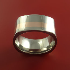 Wide Titanium Ring with 14k Rose Gold Inlay Custom Made Band